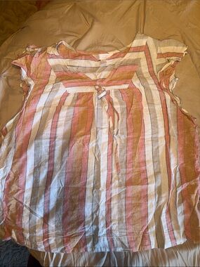 LC Lauren Conrad Pink, White & Mustard Striped Tie-Front Top